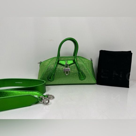 Givenchy Antigona Mini Top Handle Bag Green Rhinestones - Picture 1 of 11